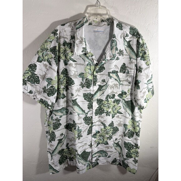 Columbia PFG Perform Gear Vented XXL White w/ Green Marlin Swordfish Men’s Shirt - Picture 3 of 8